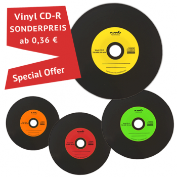 CD-R 700 MB Carbon in Vinyloptik, Sonderposten! Label: rot, grün, orange