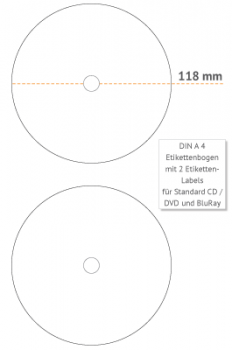 Etikettenbogen für Standard CD/DVD/BluRay 120 mm, vollflächig bedruckbar