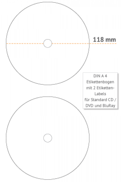 Etikettenbogen für Standard CD/DVD/BluRay 120 mm, vollflächig bedruckbar