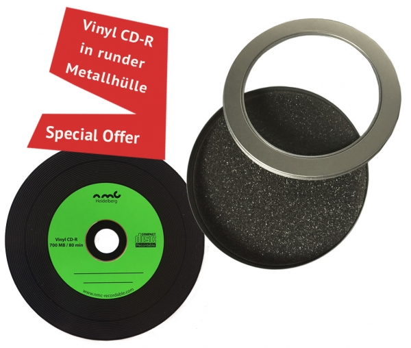 vinyl cd in metallbox rund